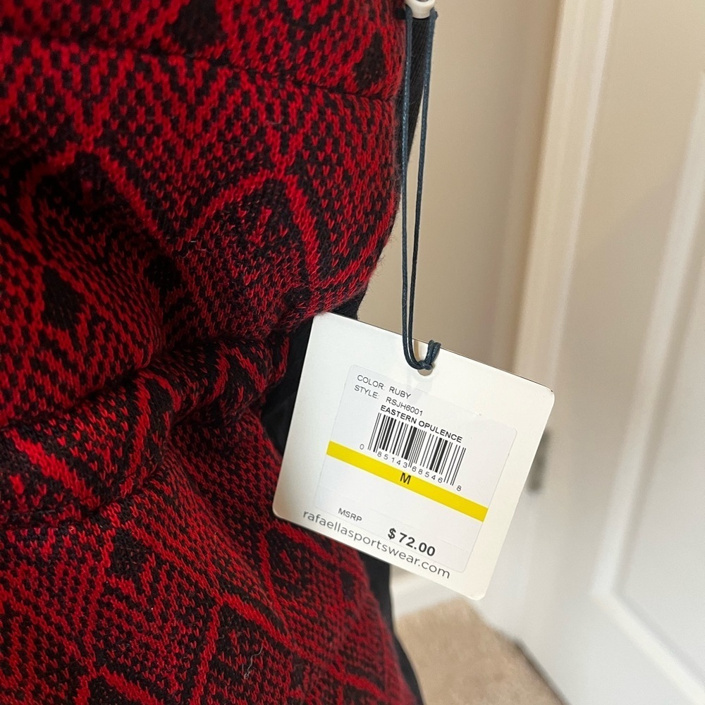 NWT Rafaella red black zip up vest. Drawstring waist.Print front black knit back - Picture 3 of 15